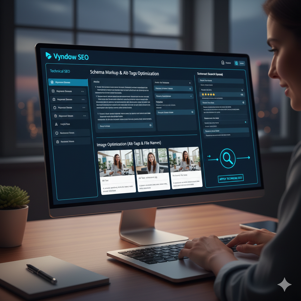 content creator using Vyndow SEO to produce SEO-optimized text