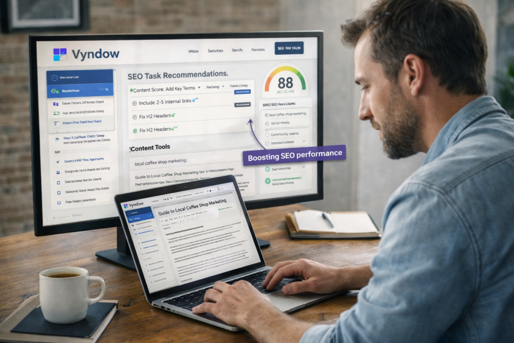 . A strategic planning session for content creation, emphasizing the holistic approach of Vyndow.