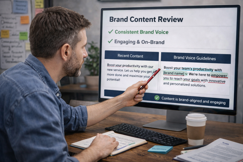 A graphic showing the impact of consistent brand voice on audience engagement and trust.
