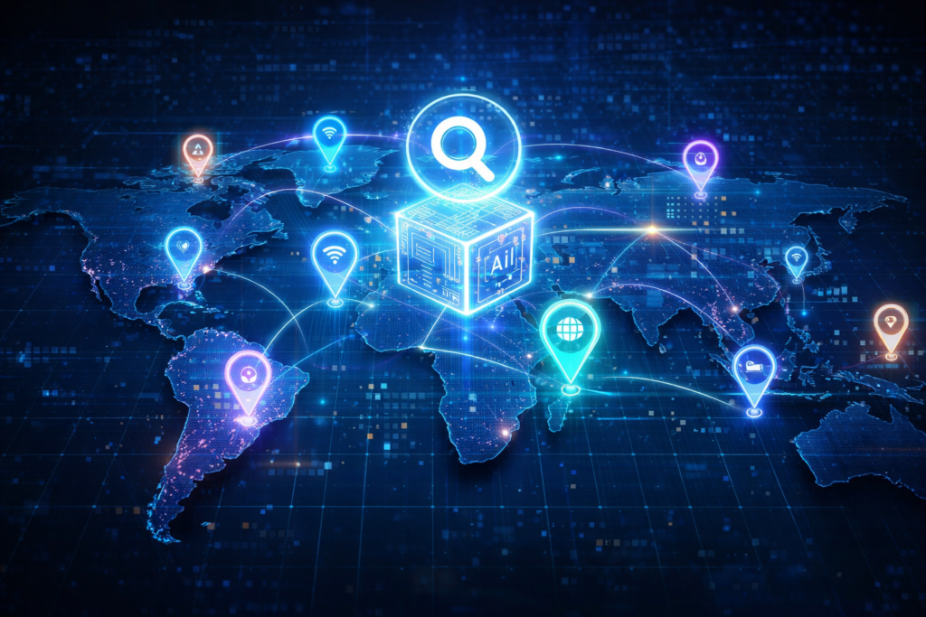 A depiction of a digital map, symbolizing GEO optimization for AI-driven search engines.