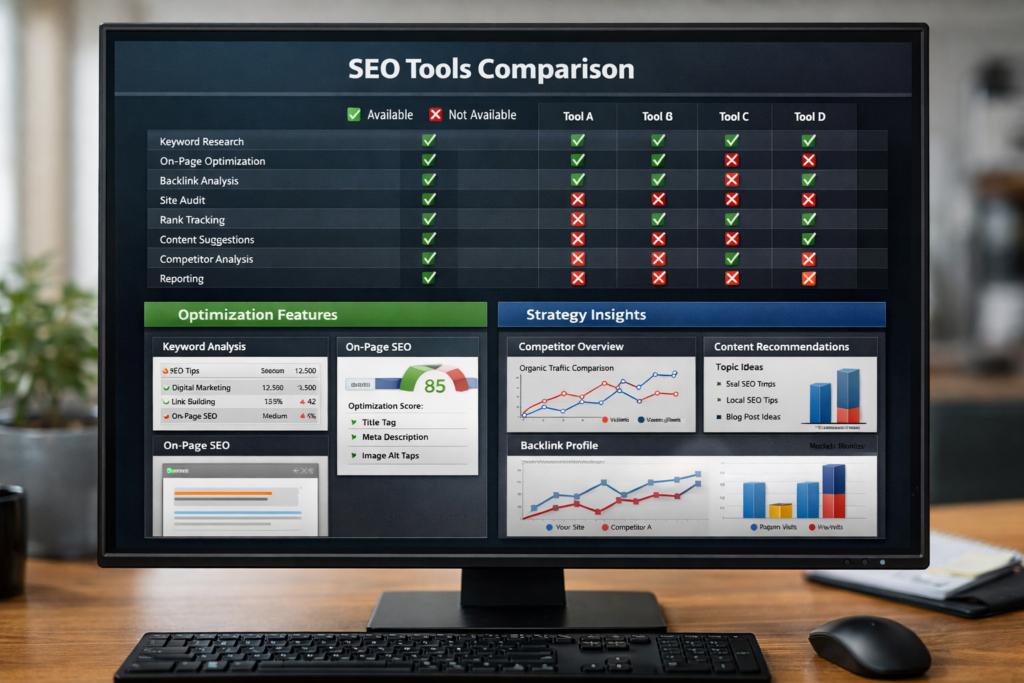 A detailed pricing comparison chart of various SEO tools, emphasizing the value offered by each in terms of features and focus.