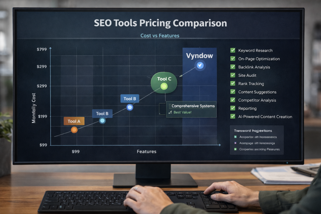 A comparison table showing features of SurferSEO and its alternatives, highlighting strengths and weaknesses of each tool.
