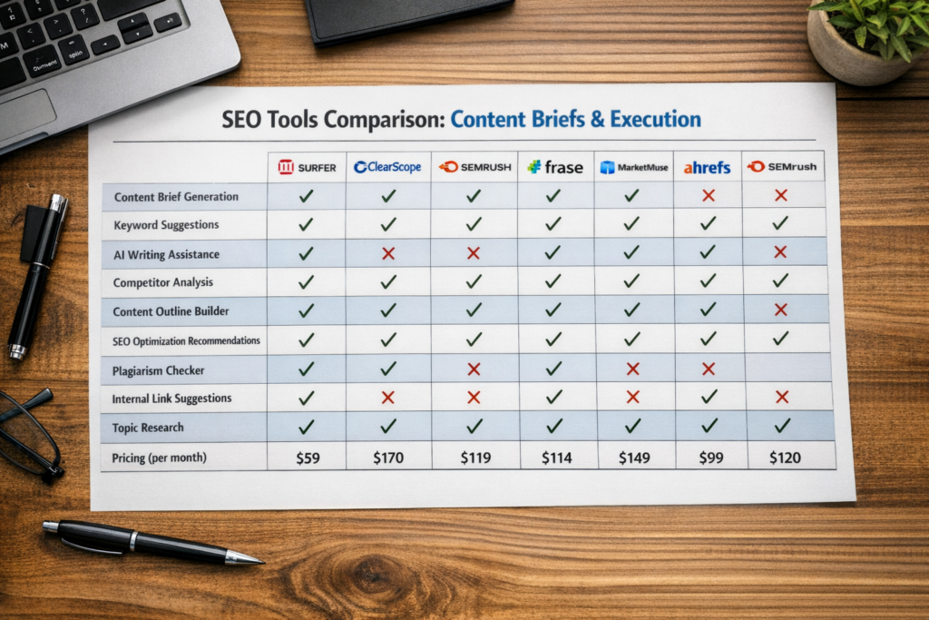 An infographic explaining why content briefs alone don't scale SEO effectively.